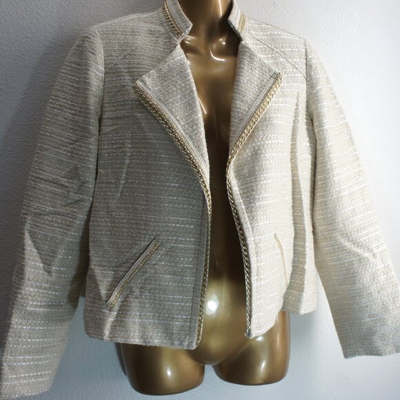 Chico's Jackets & Blazers - Chicos beige white textured chain accent jacket size 0